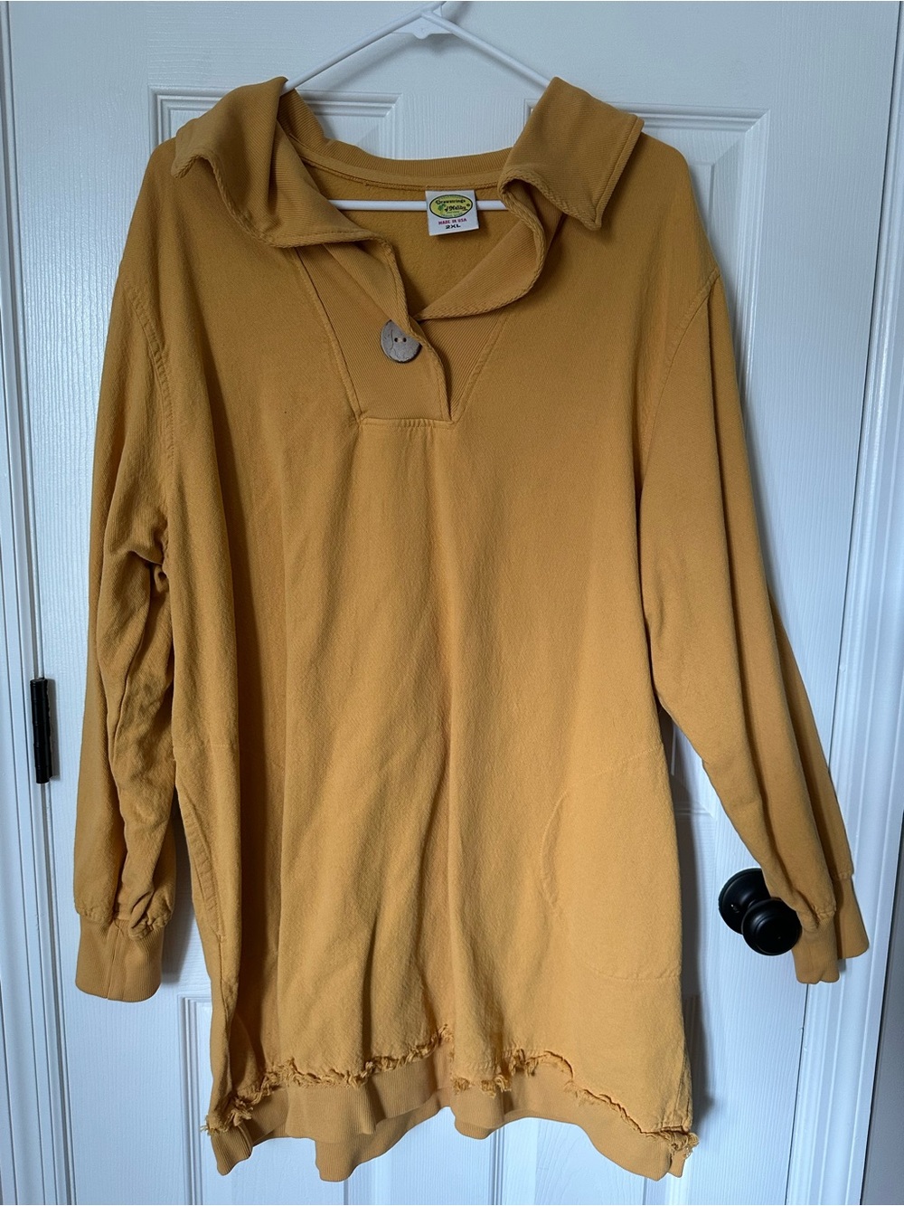 Mustard Yellow Button Collar Tunic Sweatshirt